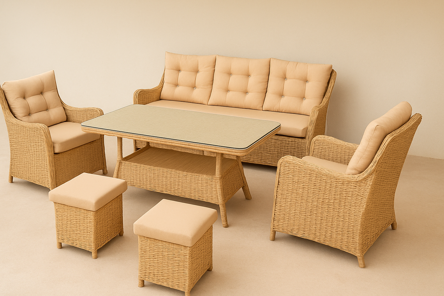 Ayvalık Rattan Oturma Grubu Bej Ayvalık Rattan Oturma Grubu Bej